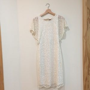 Beautiful White Sequined Adrianna Papell Dress